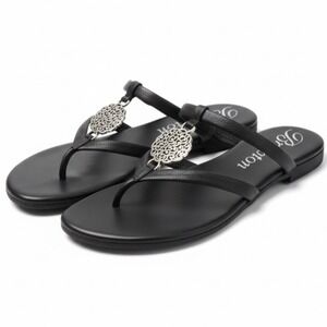 BRIGHTON Women's Atoll Black Leather Slip On Open Toe Sandals - Size 9W
